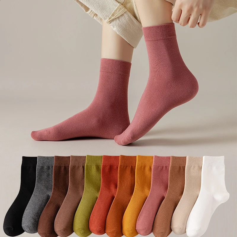 Socks womens Cotton Solid Color Autumn Spring Soft Breathable250827