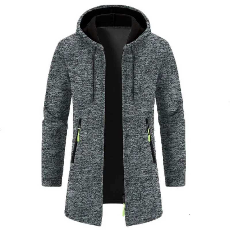 Autumn Mens Casual Longsleeved Knitted Cardigan Jacket Fashion Solid Color Zipper Hooded Sweatshirt Long Woolen CoatXJ250827