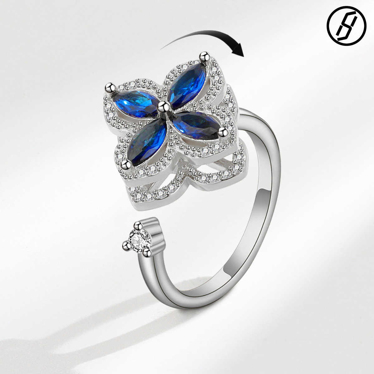 Rotating Ring European American INS Trendy Men and Women Inlaid Zircon Rings Four-leaf Clover Personality Hip Hop Ring Size Adjustable Ring Wholesal