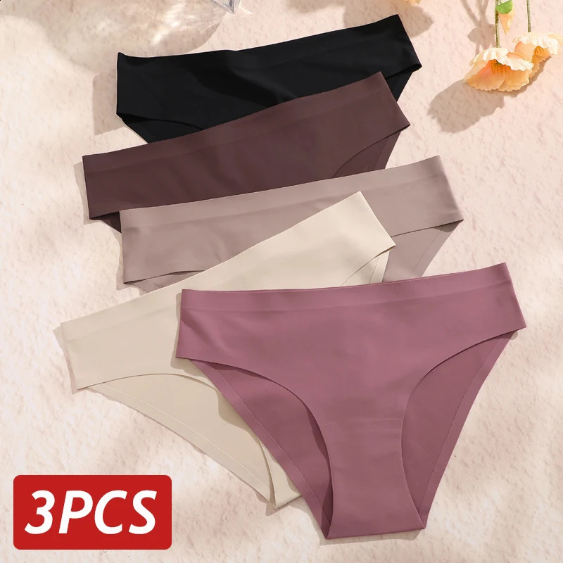 3PCS/Set Seamless Pantie For Women Low Rise Briefs 9 Solid Colors Ultra Thin Underwear Ice Silk Breathable Underpants Female250827
