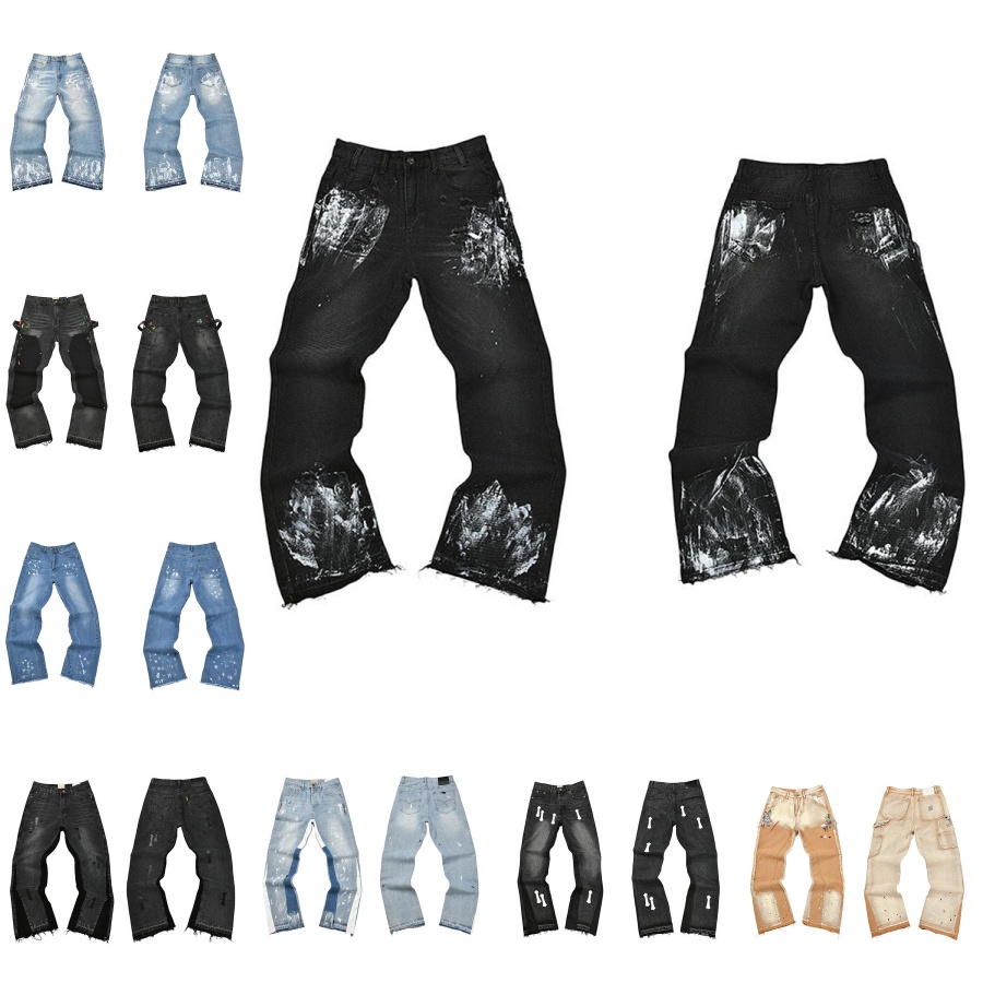Designer Jeans Men's Relaxed Fit Trousers Splatter Graffiti Micro-Flared Structure Patchwork Casual Denim Pants Unisex Style Size S-XL