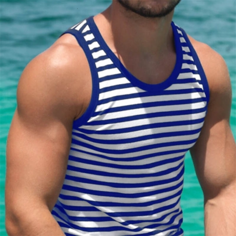 Classic Breathable Sleeveless Tshirt Men Clothing Simple Stripe Gym Tank Top Summer Casual Contrast Color Mens Vest250826ww