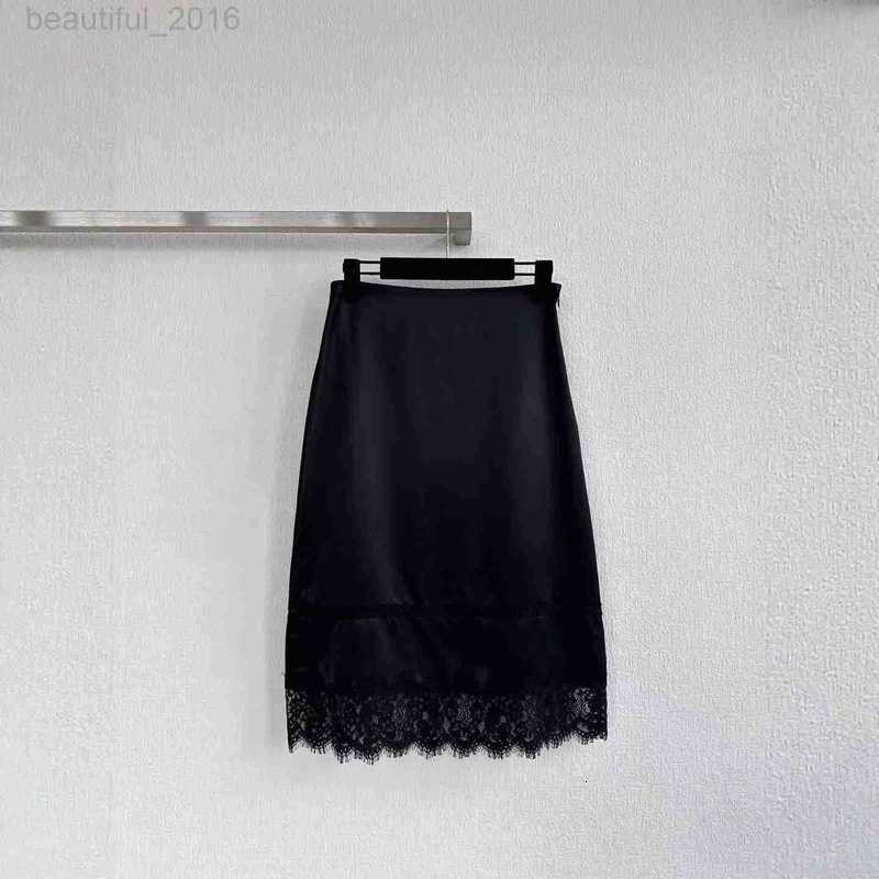 Skirts designer 2025 Autumn Winter New Little Ch Style Black Satin Lace Mulberry Silk Midi Skirt WNWJ