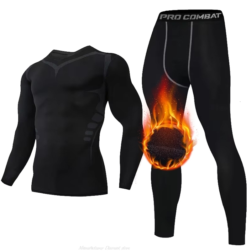 2pieces Winter Warm Men Underwear Set Fleece Thermal Undershirts Long Johns Compression Tights Fitness Sports Tracksuit Set250827