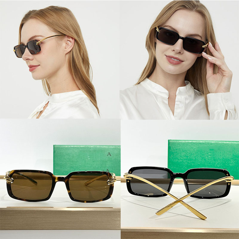 Exquisite Ladies Knot Rectangle Sunglasses High Quality BV1419 Acetate Rectangular Frame Unique Metal Mirror Legs Elegant Business Women Sunglasses