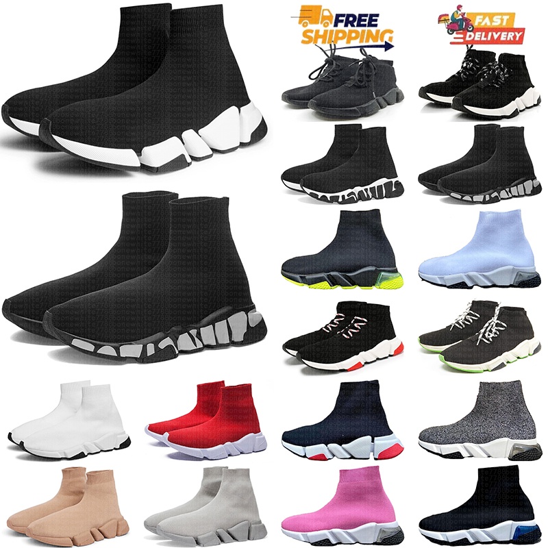 free shipping designer sock shoes trainers with box mens womens casual sneakers triple black white grey pink with box