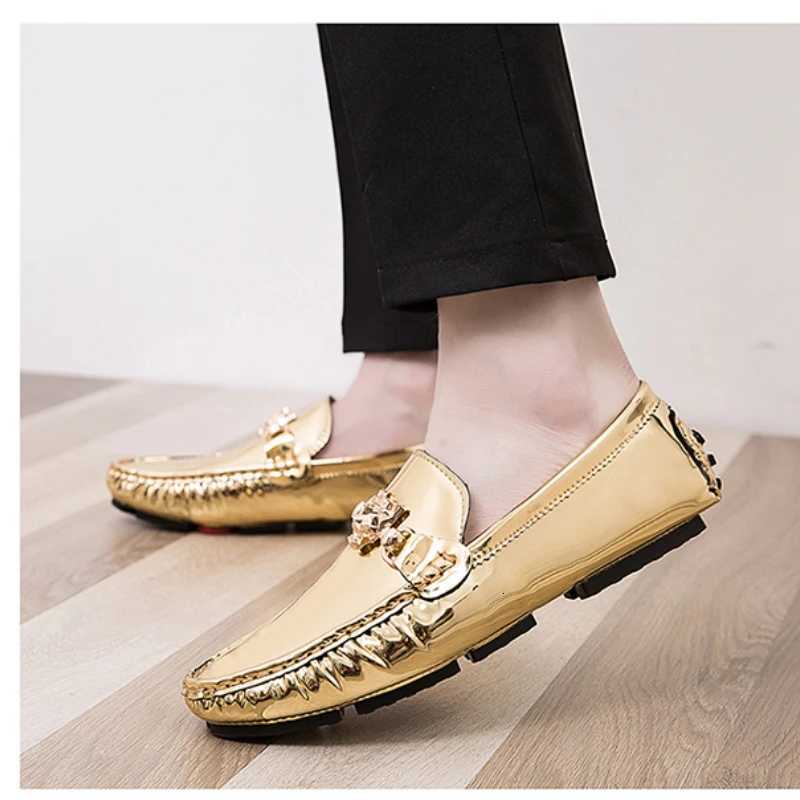 Summer Leather Shoes Men SlipDriving Office Loafers Breathable Gold Silver Casual Mens ShoesXJ250827