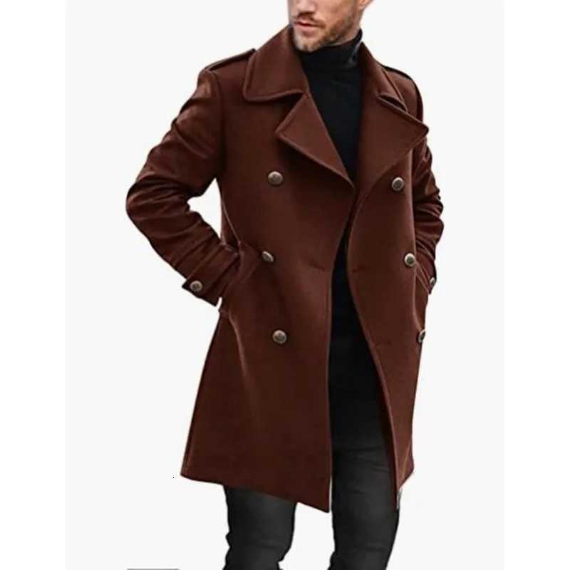 Luxury Business Mens Woolen Coat Lapel Long Jacket Windbreaker Doublebreasted Overcoat Autumn Outerwear Design Mens ClothingXJ250827