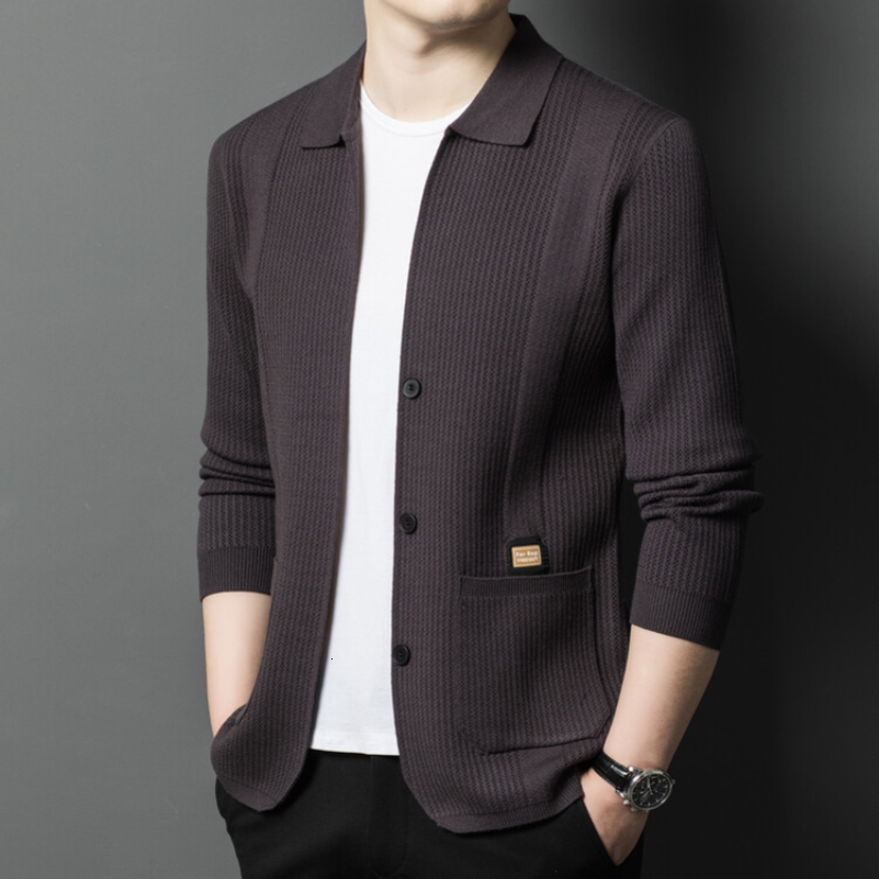 Solid Color Highquality Mens Vneck Cardigan Elastic Velvet Soft Longsleeved Knitted Sweater Jacket M4XL 250826