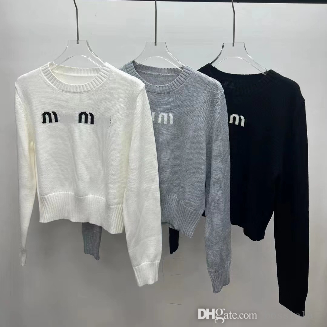 Early Autumn Womens Sweater New College Style Round Neck Color Block Letter Jacquard Slim Fit Short Pullover Knitted Sweater Long Sleeve Tops