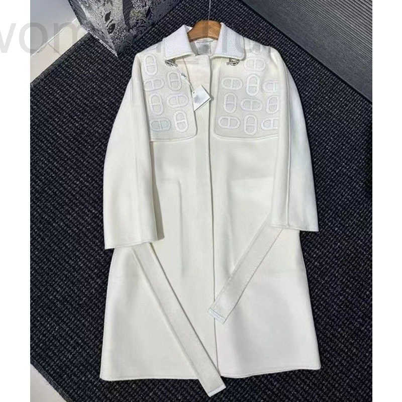 Women's Trench Coats designer 2023 Autumn/Winter New Crocodile Leather Collar Spliced Cashmere Coat Two Piece Set Pure MQ60