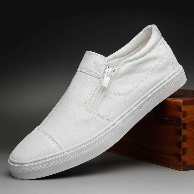 Mens Casual PU Leather Shoes Fi Korean Version Zip Shoes Breathable Comfortable Flat Shoes Loafers SneakersXJ250827