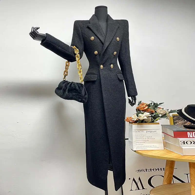 Black Classic Suit Wool Coat for Women Winter Clothes High end Professional Slimming Long Coat Women Clothing 250826