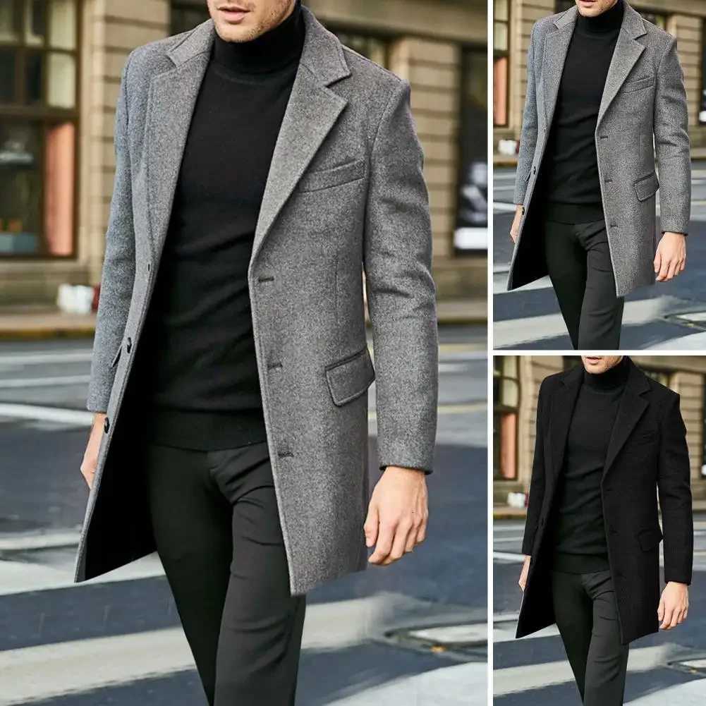 British Style LongSleeved Woolen Coat Autumn and Winter Mens Trendy Coat Casual Business Jackets Man Warm Coat Outerwear MensXJ250827