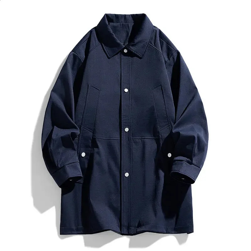 LIBIELIY Spring Autumn Long Trench Men Turn Down Collar Casual Long Outwear Male Loose Solid Windbreaker Streetwear Coats Plus S 250827BJ