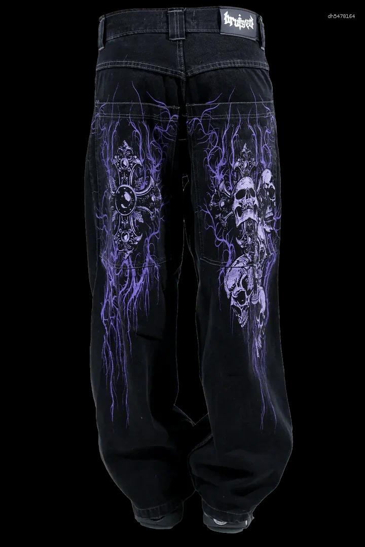 Men's Jeans 2025 Gothic Street Skeleton Printed Straight Leg Retro Y2K Hip Hop Loose Fashion High Waist Couple Cowboy Wide Pants