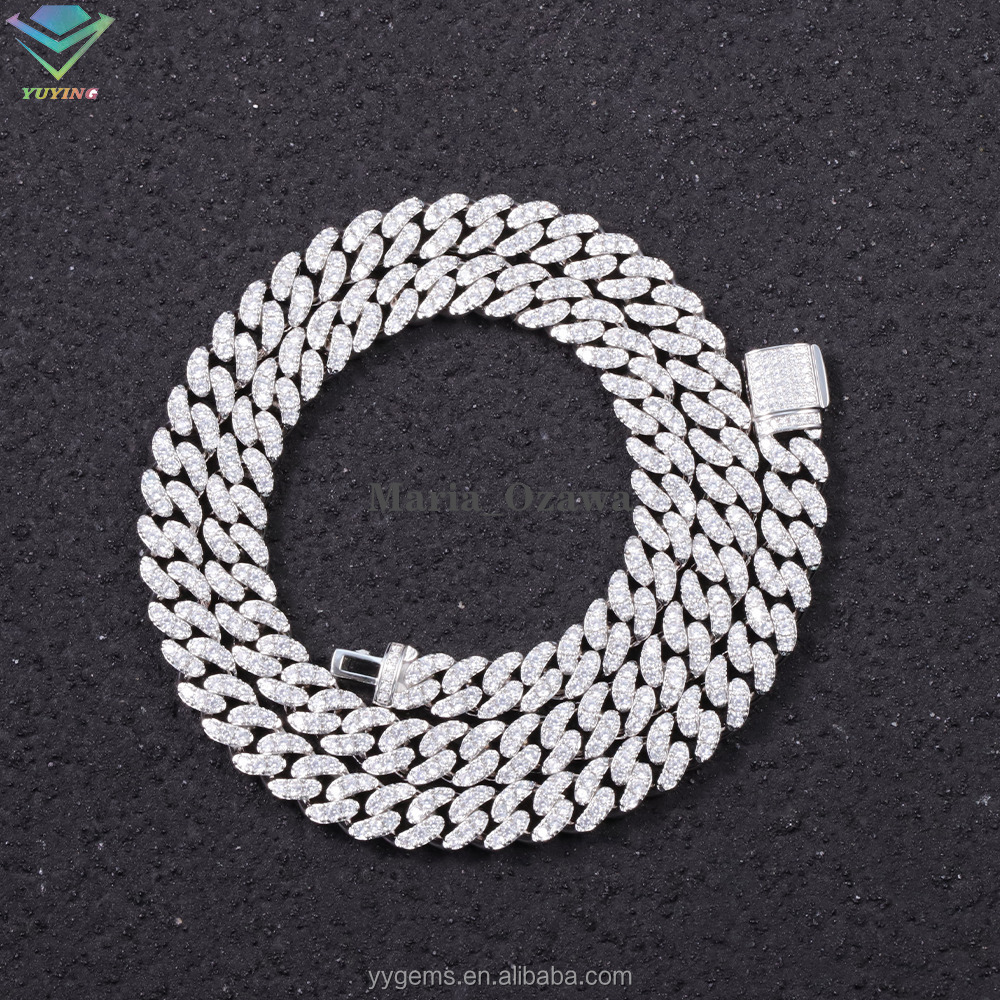 8mm 10mm Single Rapper Chain Moissanite Cuban Link Chain S925 Silver Necklace Gold Plated Vvs Moissanite Hip Hop Jewelry