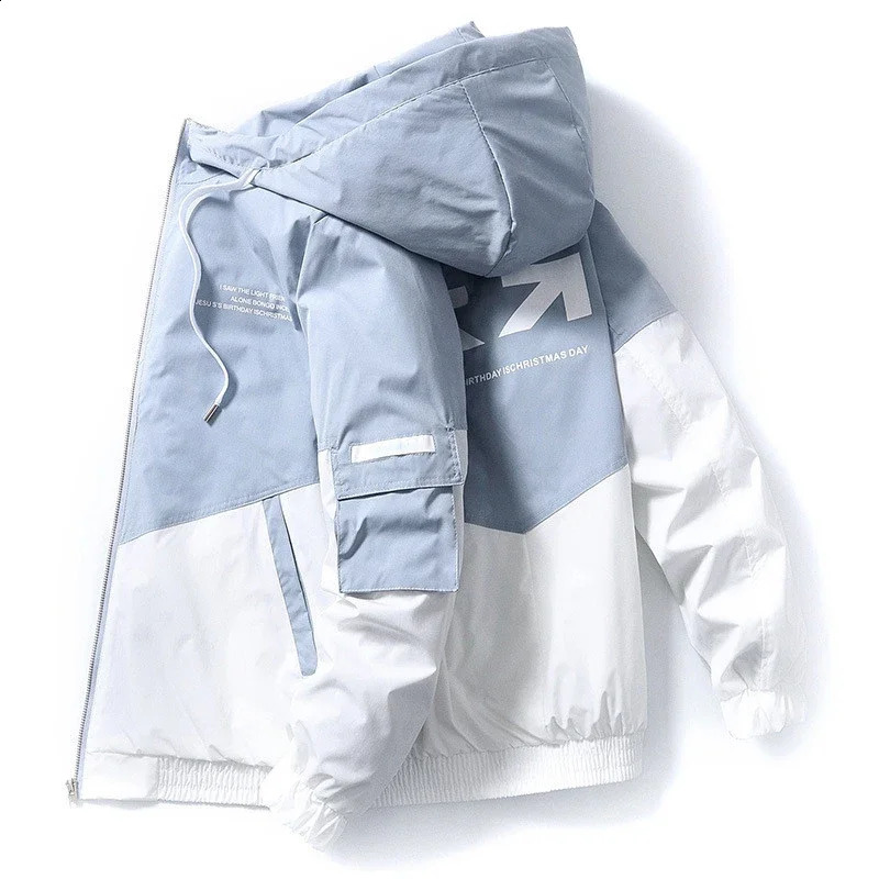 Mens Spring and Autumn Jackets High Street Trendy Printing Cargo Coat Stitching Color Windproof Pilot Jacket Male 250827