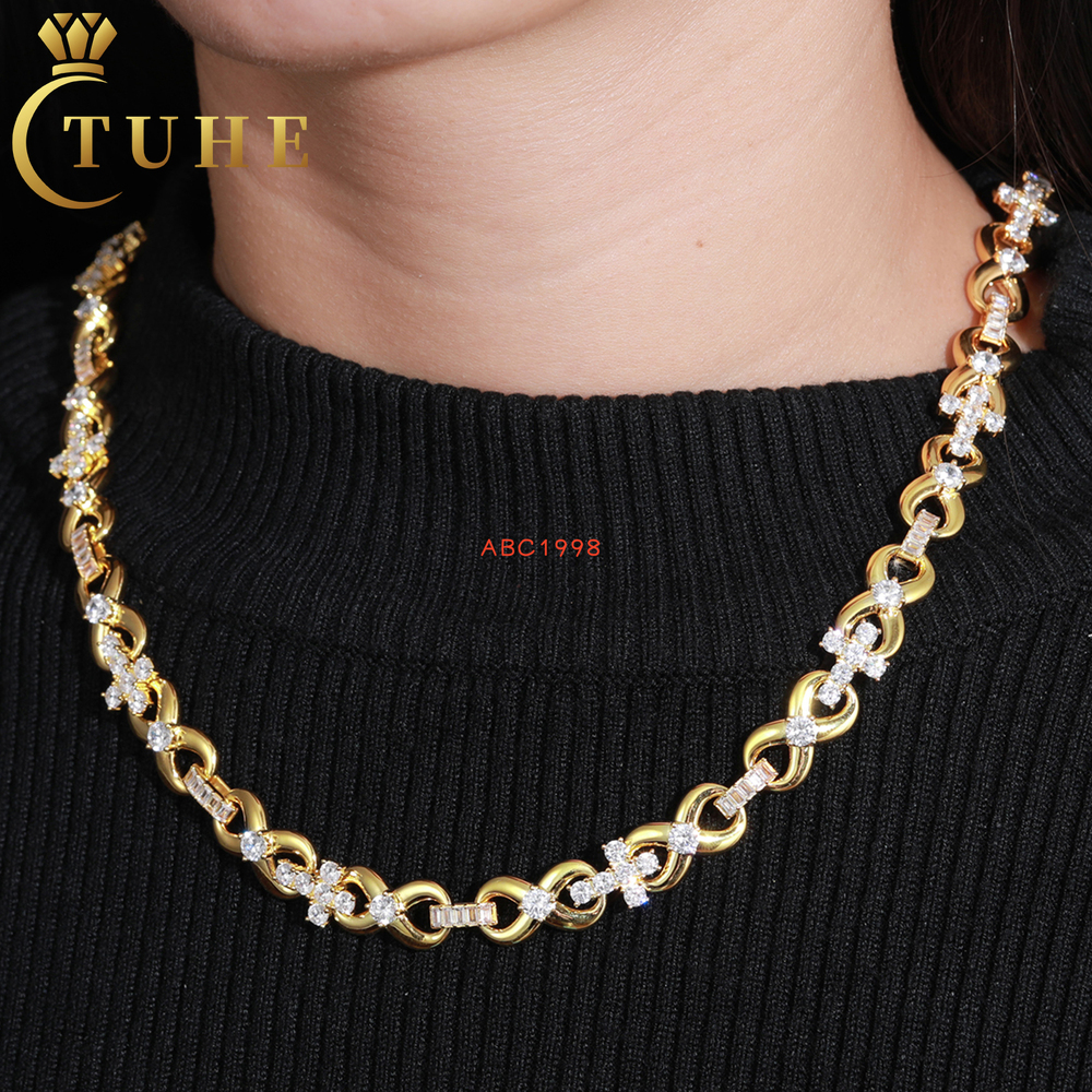New Fashion 14K 18K Gold 10mm 925 Sterling Silver VVS Moissanite Diamond Plain Style Infinity and Cross Chain Necklace