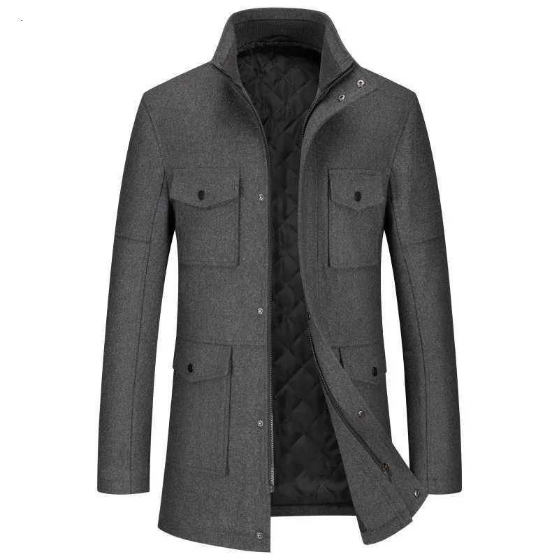 Autumn Winter Mens Woolen Coats Business Casual Fashion Double Collar Coat Wool Blends Stand Collar Warm Trench Jackets MenXJ250827