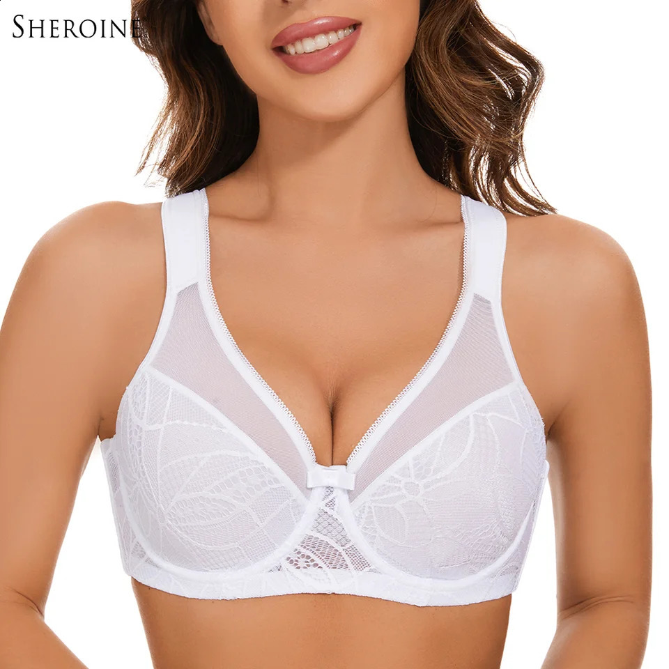 Sheroine Plus Size Underwire Bra Lace Floral Minimizer Full Coverage Unpadded Bras for Women Lifting Support Comfort250826