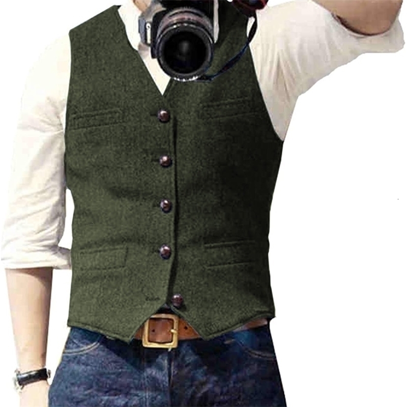 Mens Suit Vest Military Green Single Breasted Blended Men Vest Denim Jeans Waistcoat Jacket Slim Fit Casual Formal Business250826