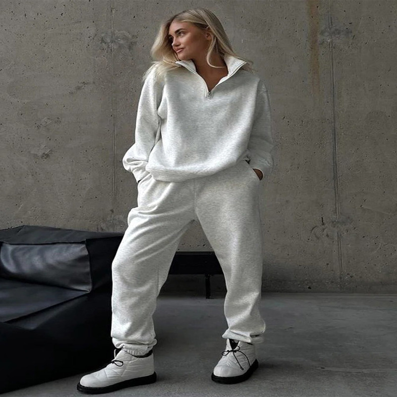 Womens Track Suit Laple Zipper Patchwork Full Sleeveless Sweatshirts Elastic Waist Pants Female 2 Piece Sets Lady Outfits 250826