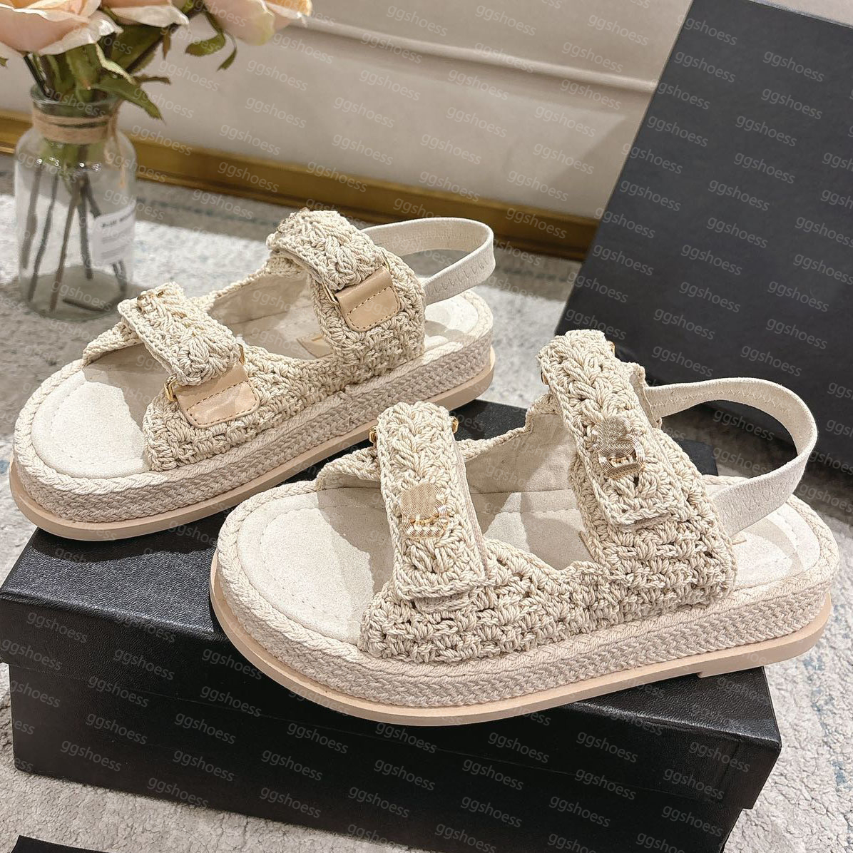 Tweed sandal designer Women Weave Slides Sandal Braided Sandals Women Knit Platform Slides Beach