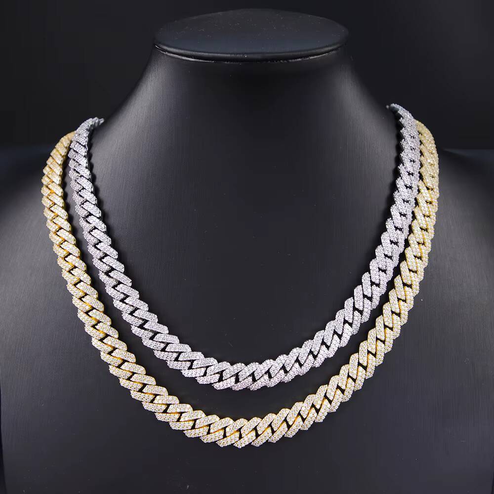 Yy 8mm 10mm 925 Silver Cuban Link Chain for Men 2Row VVS Moissanite Diamond Iced Necklace Diamond Necklace for Men