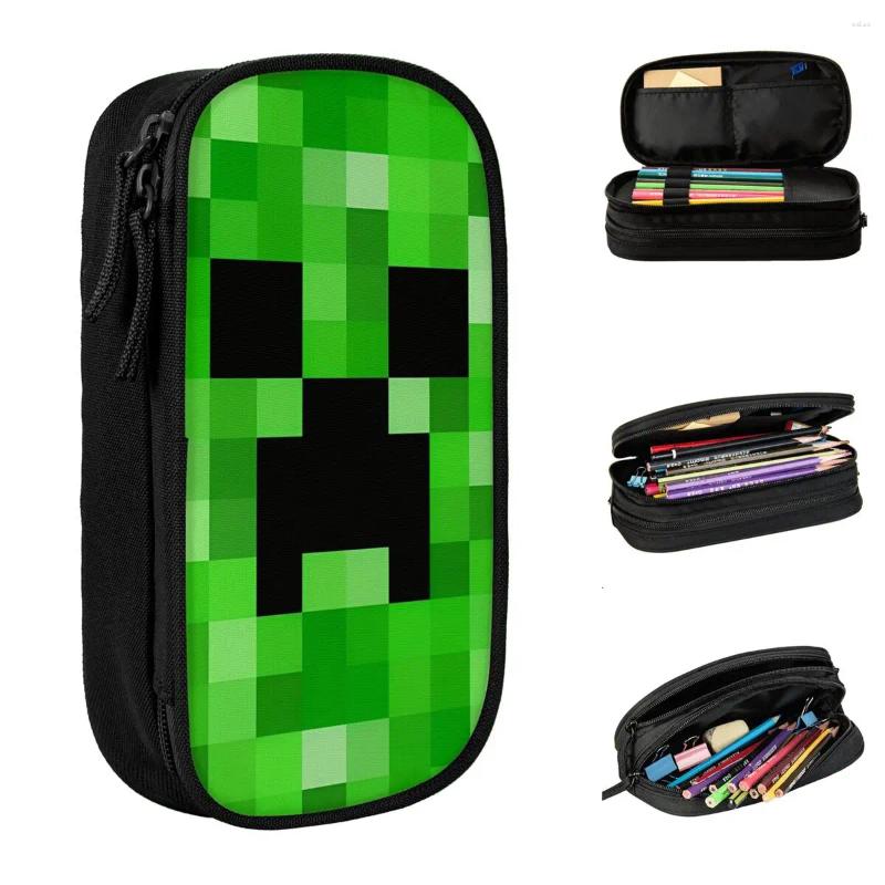 Cosmetic Bags Funny Retro Game Pencil Case Double Layer Bag Students Big School Cases Stationery Organizer