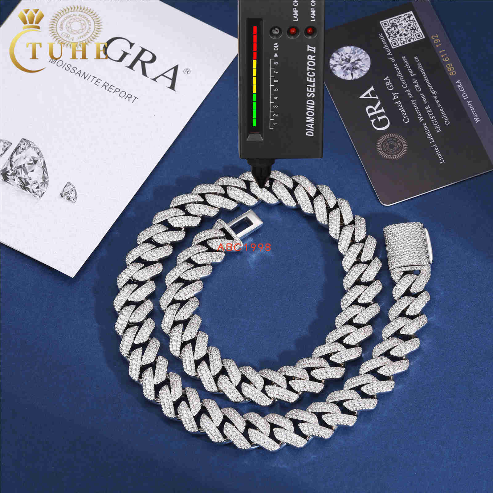 Custom Service Cubanas 15mm 925 Sterling Silver 3 Rows VVS Moissanite Diamond Iced Out Cuban Link Chain Necklace for Men