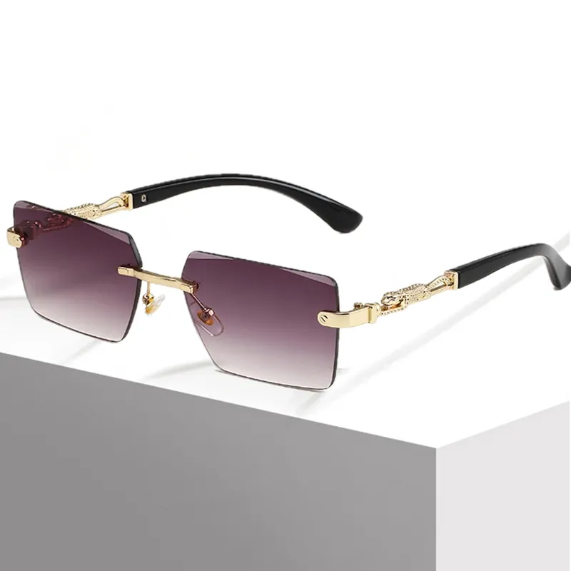 Square Rimless Sunglasses with Leopard Men Retro Top Frame Women Eyewear Outdoor Y2K Future Design Diamond trimming Glasses Women Luxury designer su