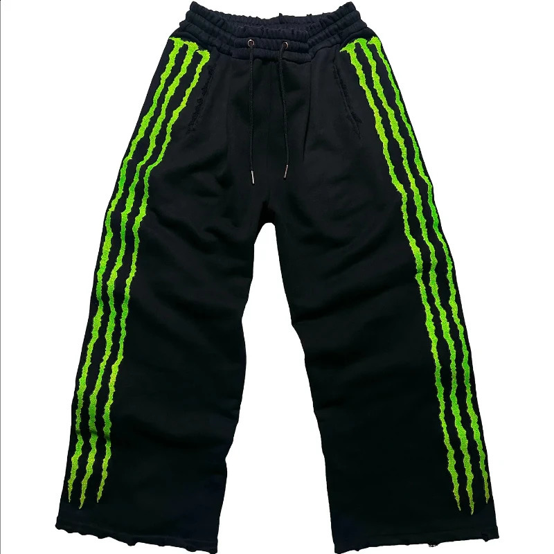 fluorescent embroidered men sports pants street clothing hiphop retro personality glow pants men and women joggers250826