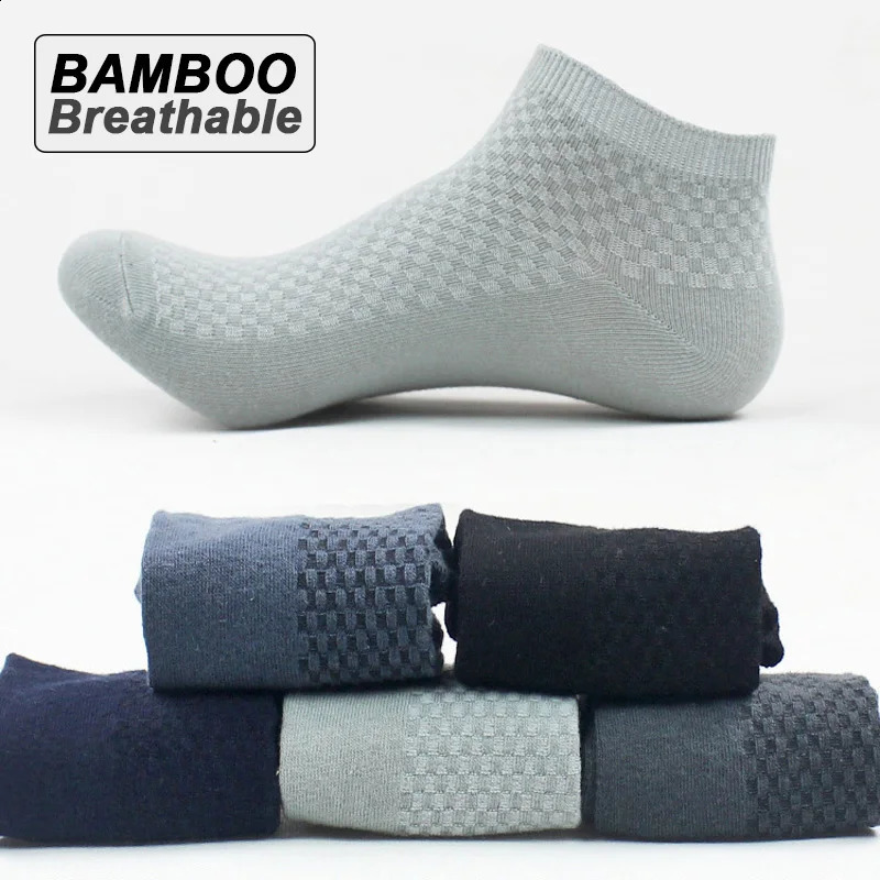 5Pairs/Lot Mens Bamboo Fiber Socks Business Short Breathable Ankle Socks Male Sock High Quality Large Size EU3948250827