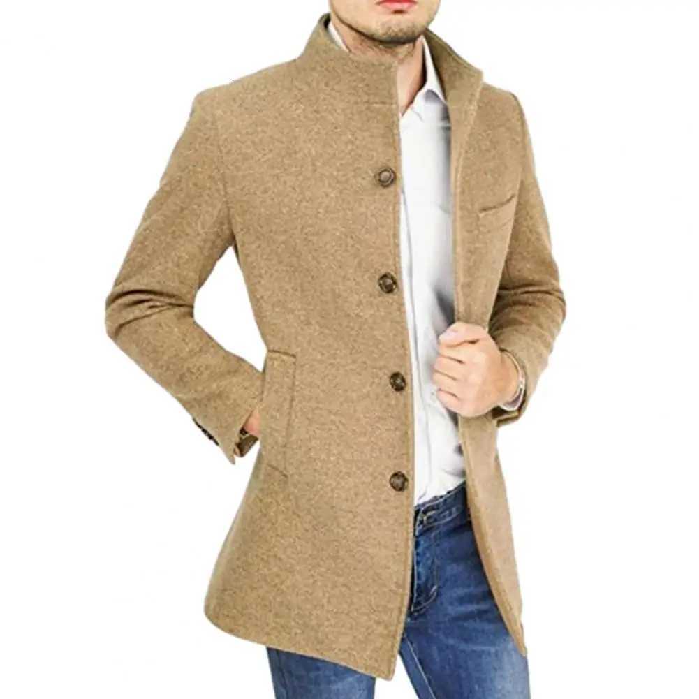 Autumn Winter Fashion Men Slim Fit Long Sleeve Cardigans Men Stand Collar Woolen Coats Business Casual Jacket Men Wool OutwearXJ250827