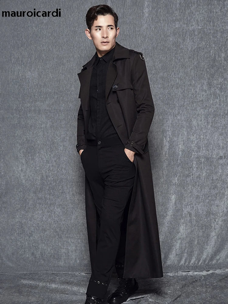 Mauroicardi Spring Autumn Extra Long Black Khaki Trench Coats Men Double Breasted Plus Size Overcoat European Fashion 4xl 5xl 250911BJ