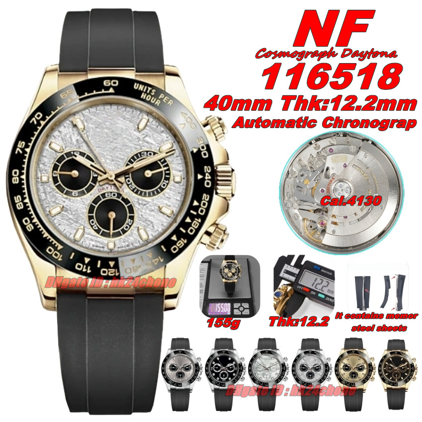 NF Luxury Watches V2 40mm Thk:12.2mm Cosmograph Chronograph Automatic Cal.4130 Mens Watch Ceramic Bezel Grey Dial Rubber Strap Gents Wristwatches 11