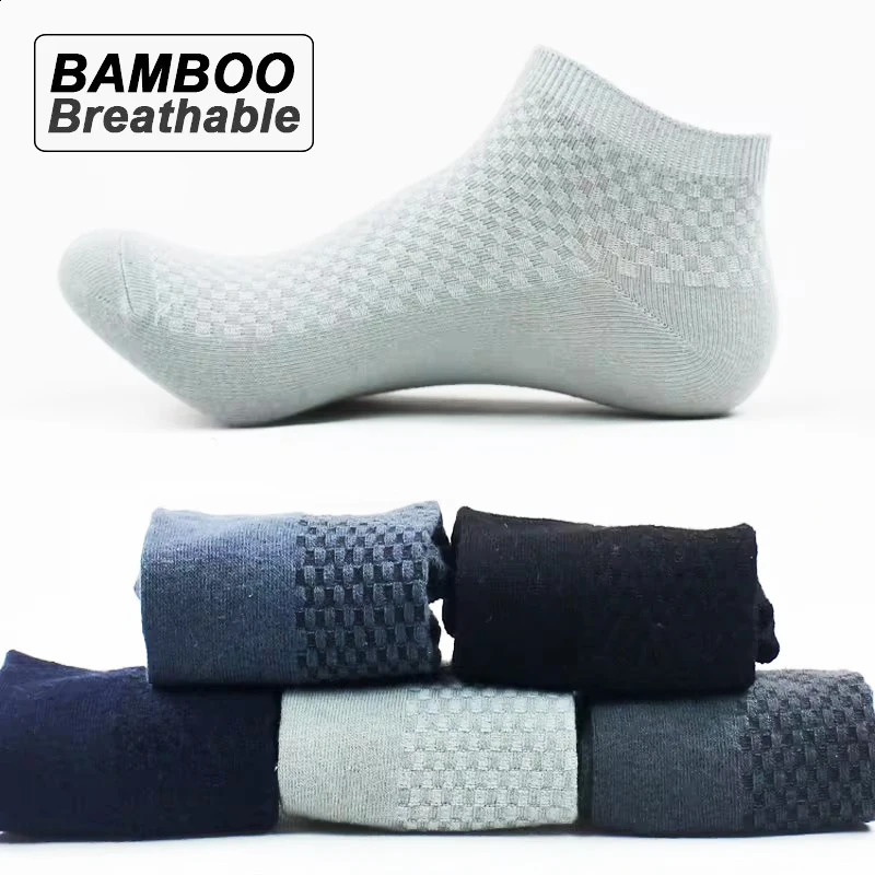 5Pairs/Lot Mens Bamboo Fiber Socks Business Short Breathable Ankle Socks Male Sock High Quality Large Size EU3844250827