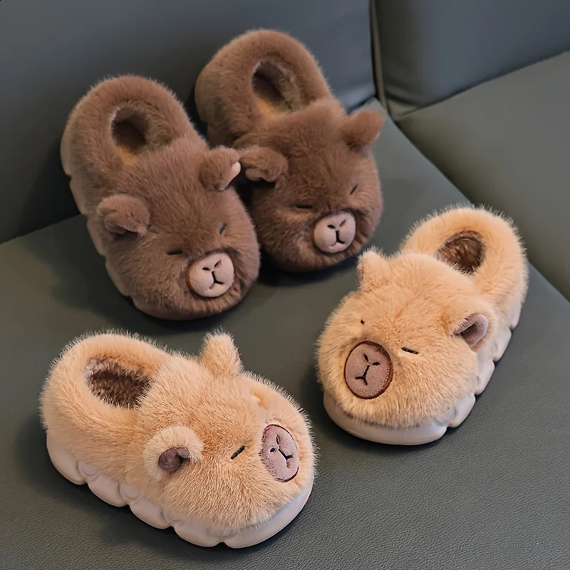 Kids Winter Warm Cotton Slippers Cute Capybara SlipOn Shoes for Boys Girls Soft NonSlip Soles Lightweight Easy Wear Closure250826