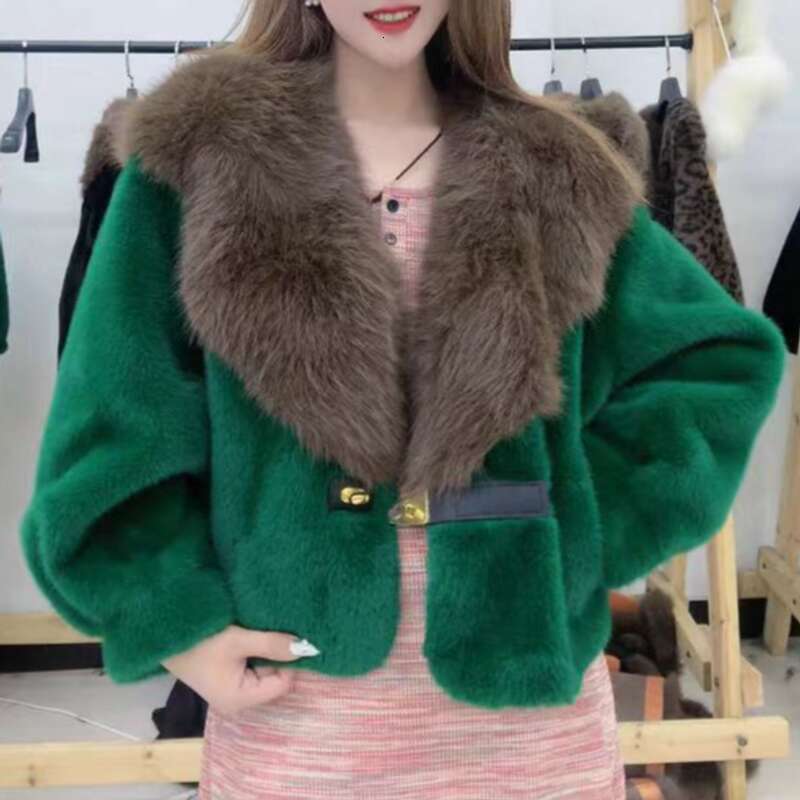 Women's Fur Women's Clothing Coat For Women Autumn Winter Celebrity Style And Leather Fashion Advanced Color Matching Shawl Fur Collar Sho