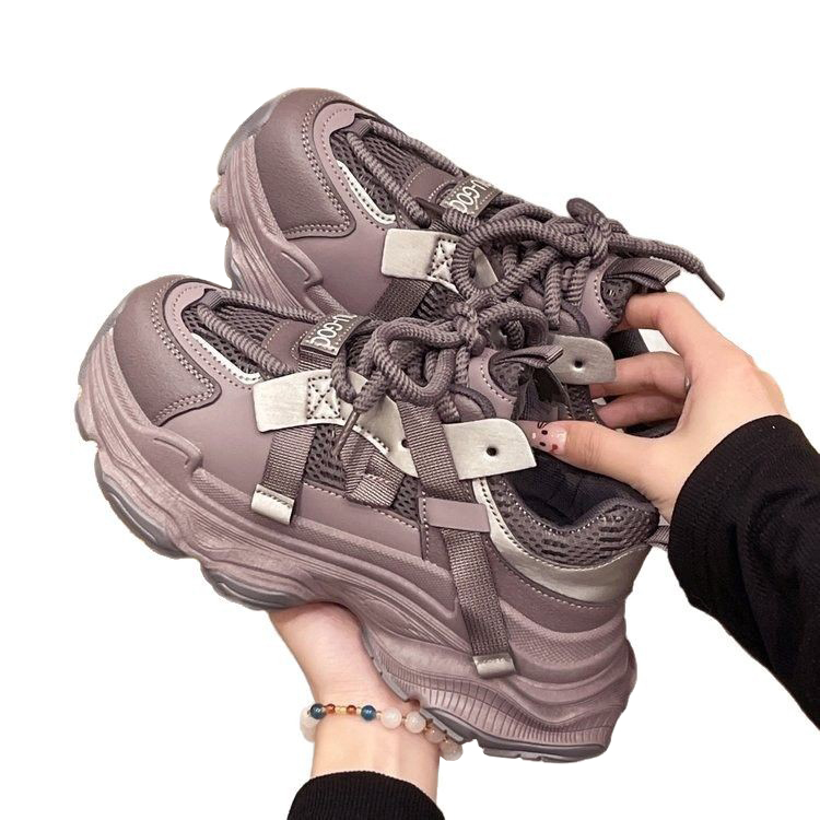 New designer shoes Mesh Breathable sneakers womens trainers Fashion Purple Gray durable thick soled shock-absorbing Dad Shoes Size 35-40