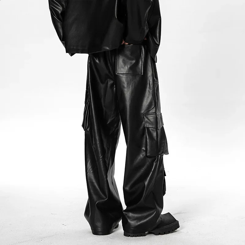 Oldschool West American Style Multipocket Cargo Pants Casual Hip Hop Blast Street Pants Trendy Punk Leather Trousers 250827