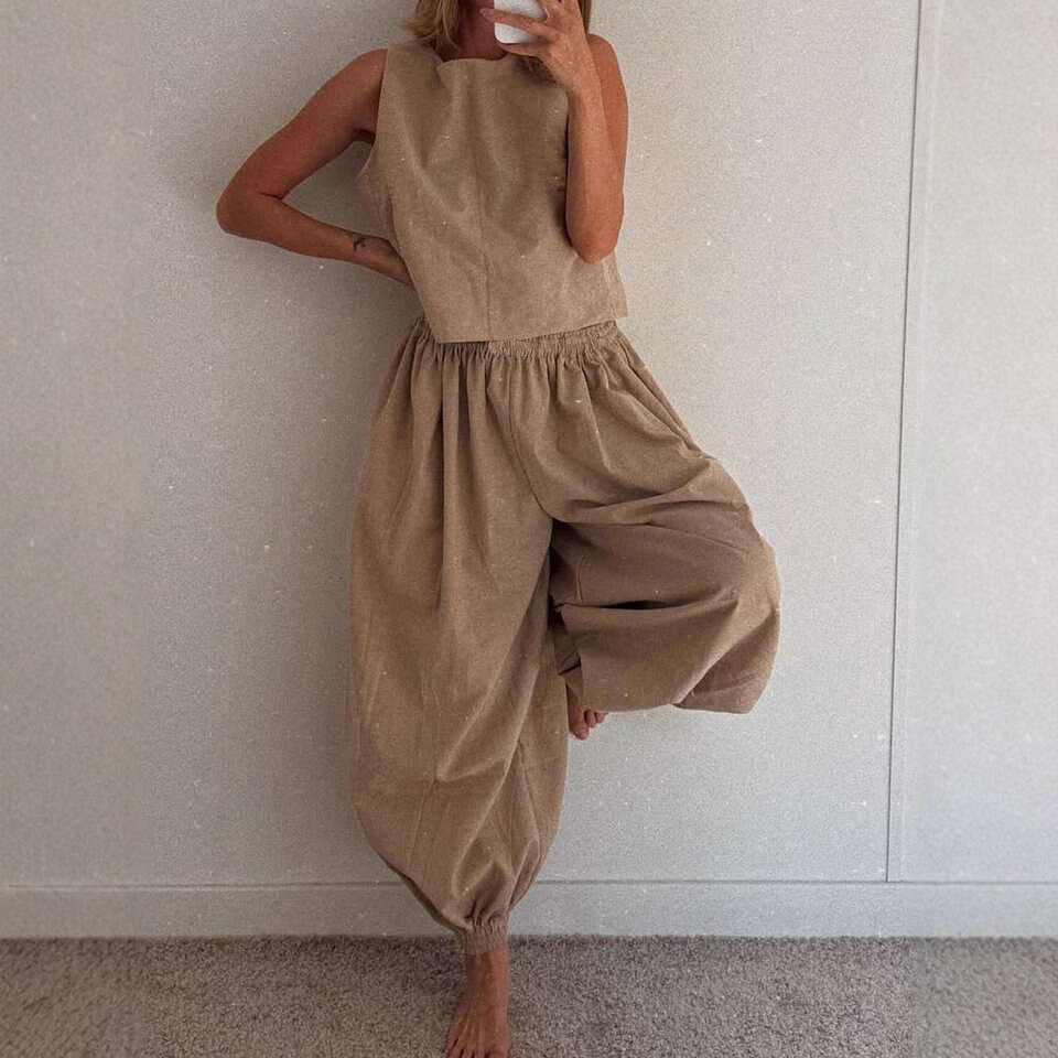 Bestseller 2025 Women's Summer Fashion Solid Color Sleeveless Top And Jogger Pants Set Ddmylion