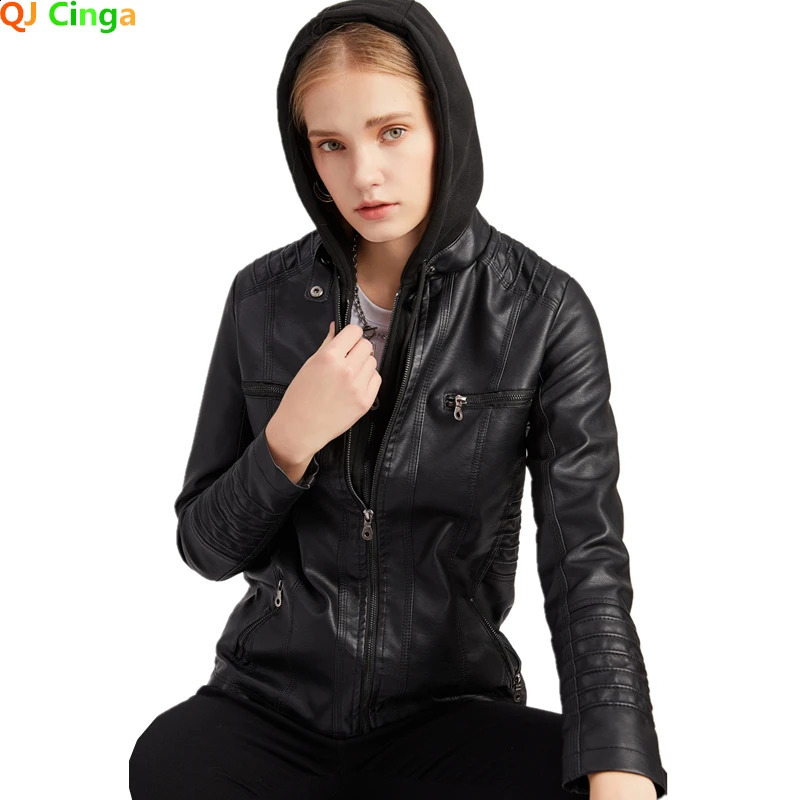 Women Autumn Faux Leather Jackets Coats Black PU Motorcycle Clothes for Jacket Coat XS7XL 250826