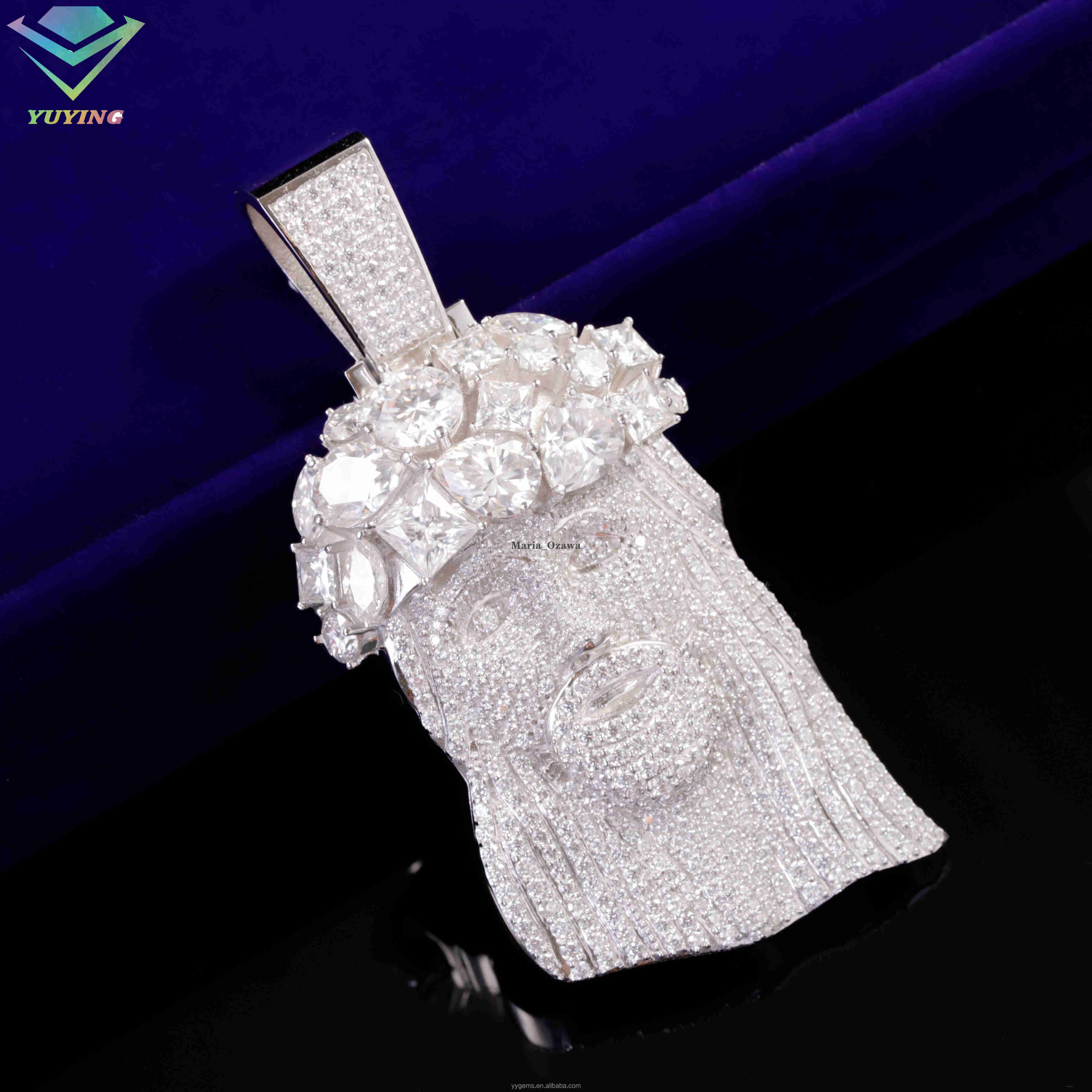 Custom 925 Silver Moissanite Iced Out Jesus Pendant Silver Plated Hip Hop Jewelry Moissanite Diamond Necklace Jesus Pendant
