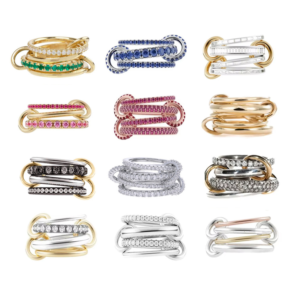 Band Rings Cluster Rings 2025 New High Quality 3 Colors 4 Links Stacked Rings Micro Pave Cubic Zircon Mix Color Multi Pieces Stack Full Finger Women