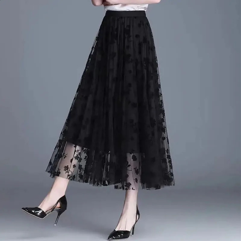 Gauze skirt floral half fairy spring and summer pleated Aline in the long high waist thin gauze 250827