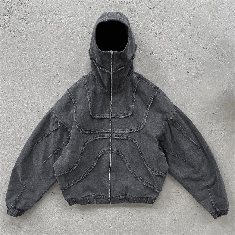 Y2K Denim Jacket American Splicing Style Gothic Vintage Trend Unisex Streetwear Punk High Street Oversized Leisure Zip Up Hoodie250826