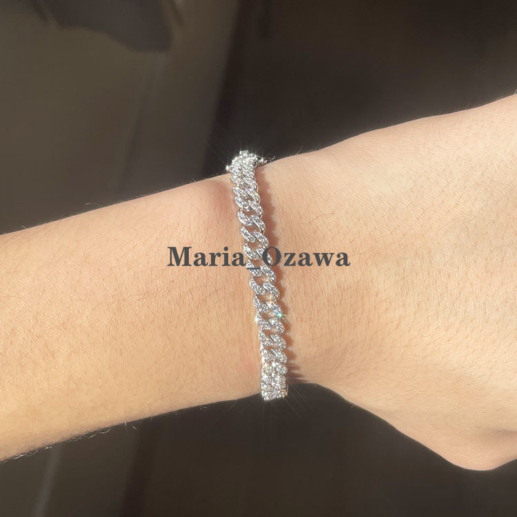 Single Row 925 Silver 6mm Wide Set 5A CZ Diamond Bracelet Classic Style Cuban Link Chain Charm Bracelets