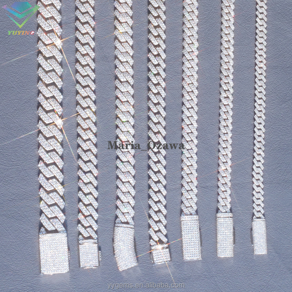100% Pass Diamond Test VVS Moissanite Necklace White Gold Plated Cuban Link Chain for Mens Hip Hop Style